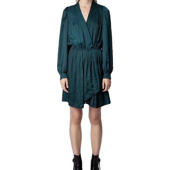 NWT Zadig & Voltaire Remember Satin V-Neck Mini Dress- Medium $345 - Picture 5 of 16